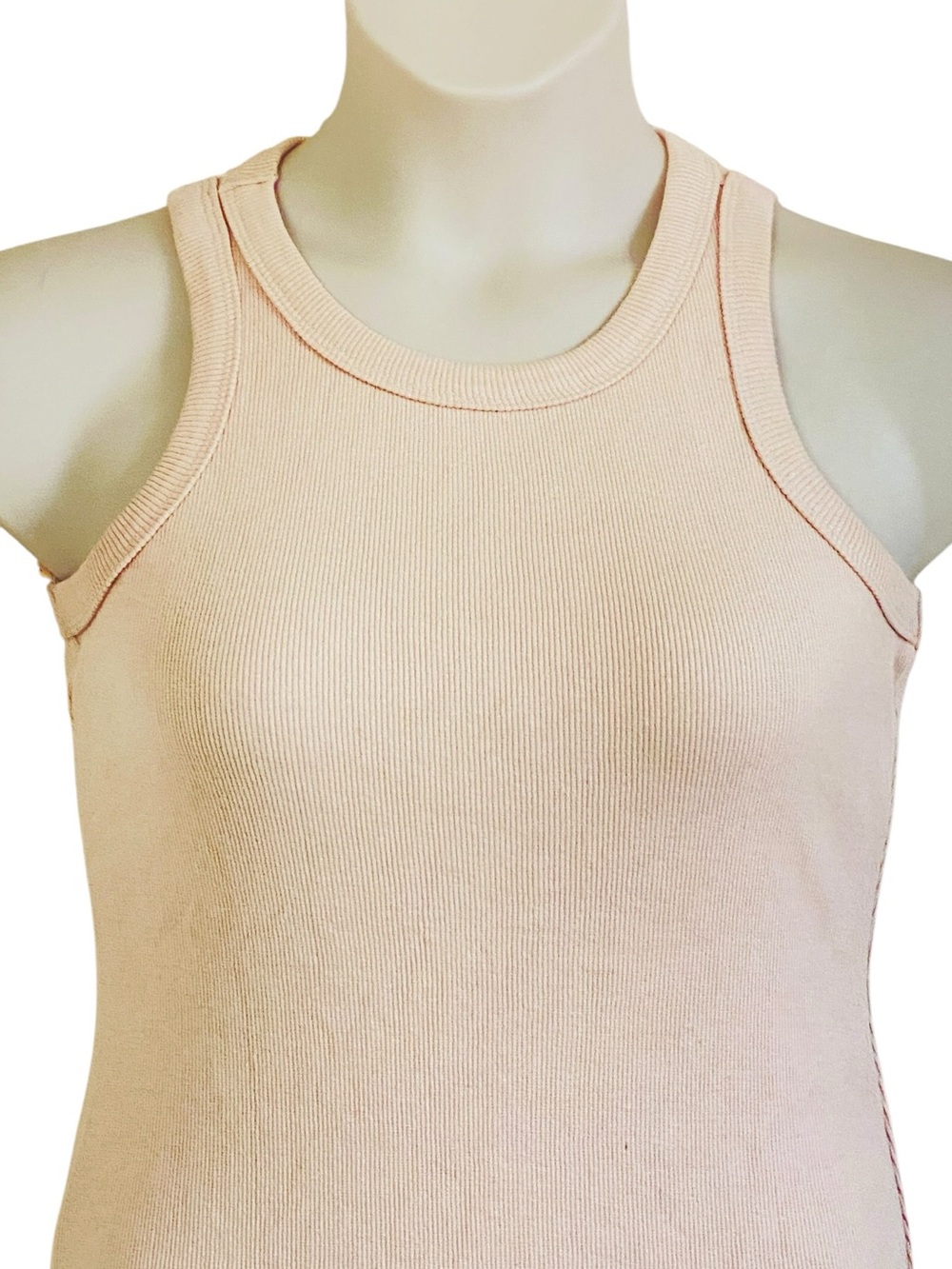 Mable Oatmeal Beige Ribbed Knit Racerback Midi Tank Dress Sz L - Picture 5 of 15
